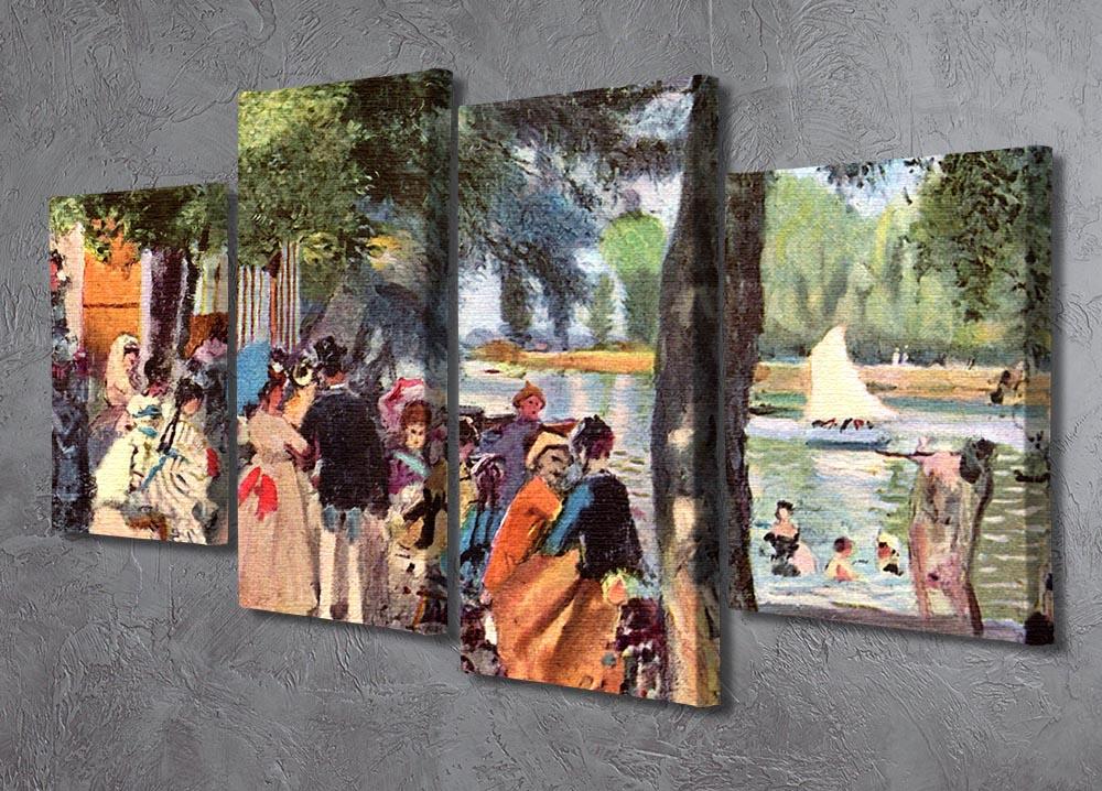 La Grenouillere by Renoir artwork displayed as a 4 split panel canvas, showcasing vibrant colors and dynamic brushstrokes.
